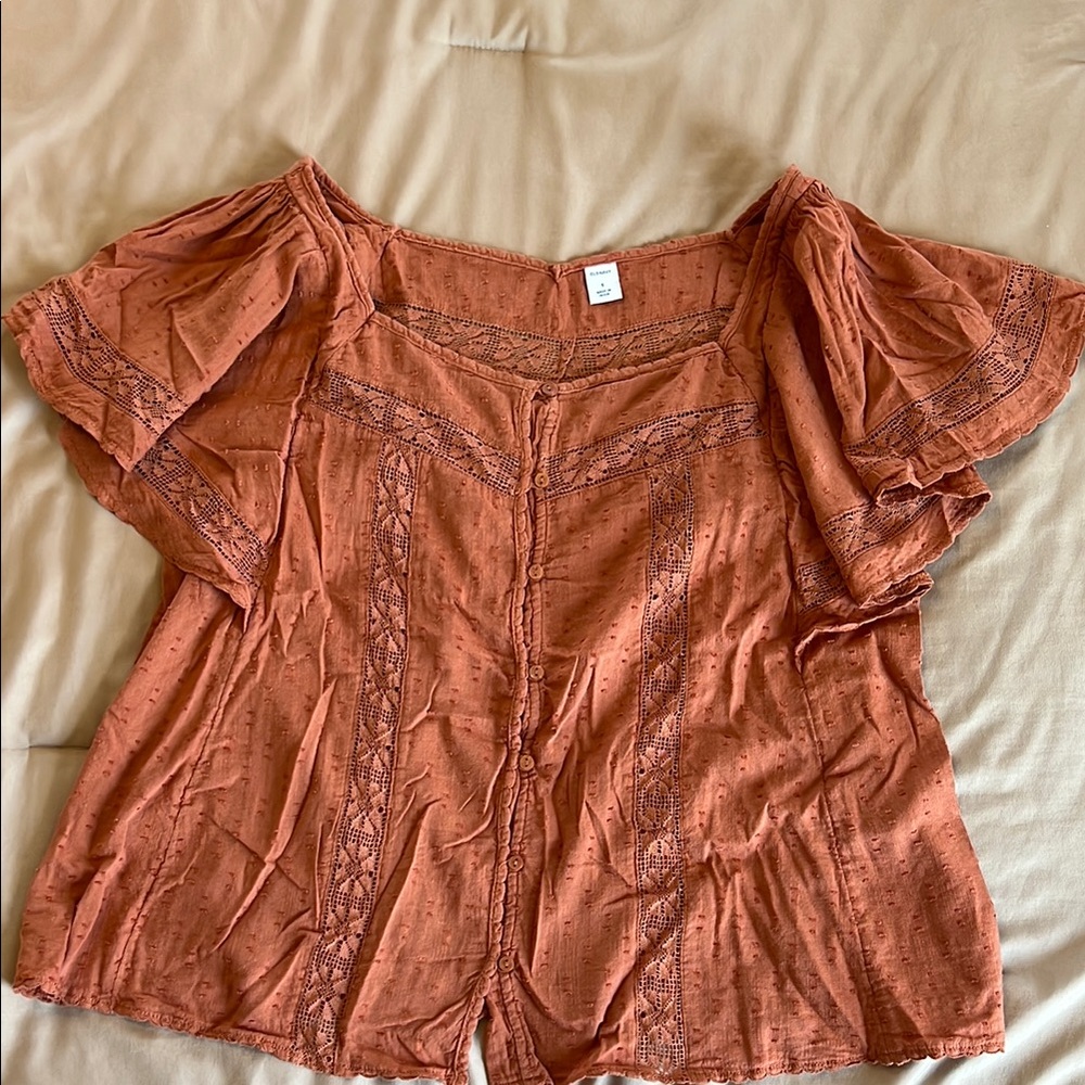 Old Navy Orange Ruffled Short Sleeve Blouse
